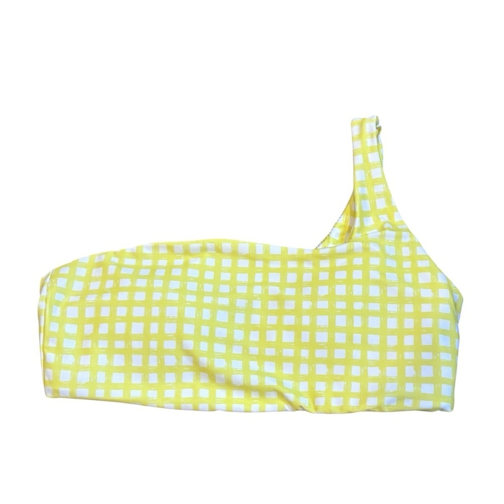 Peixoto One Shoulder Bikini Top Yellow Check Print NWT